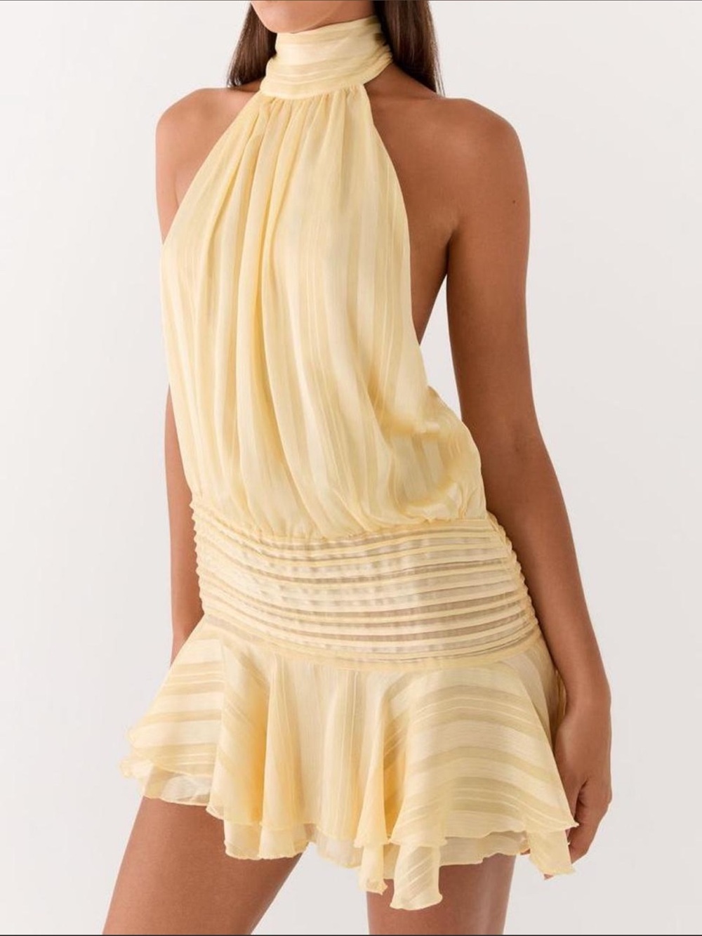 Peppermayo Soft Yellow Halter Mini Dress